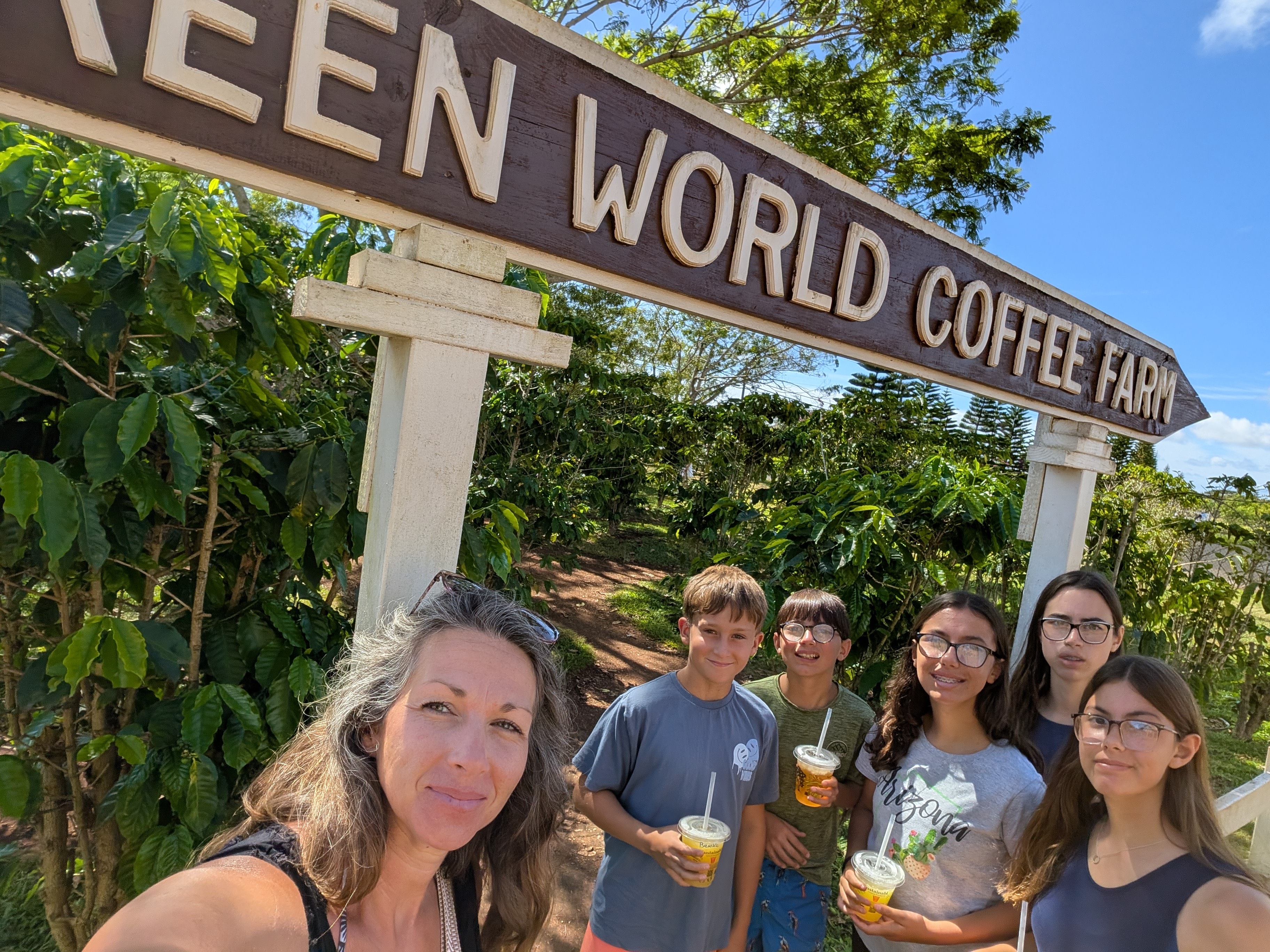 Family at Green World Coffee Farm, Oahu